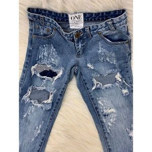 One by One Teaspoon Trashed Free Birds distressed